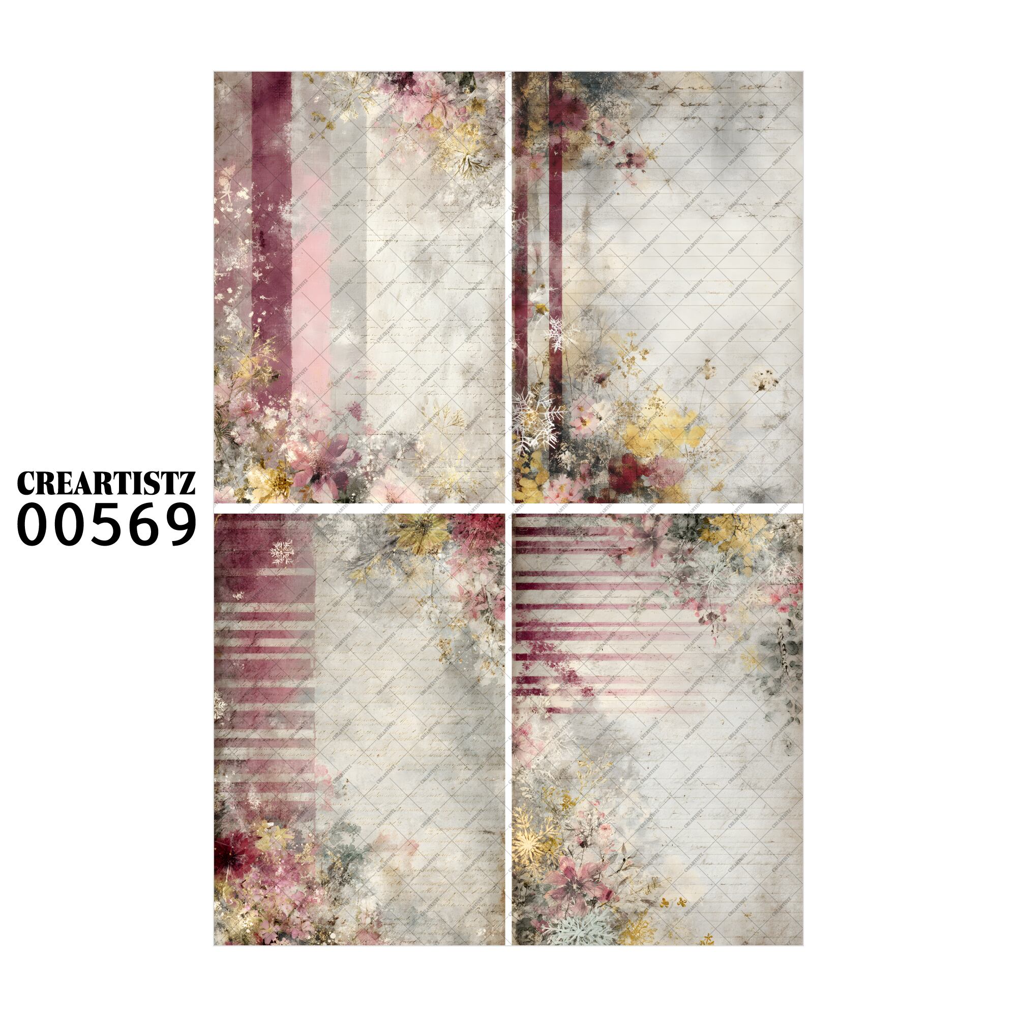 00569 背景 コラージュ素材 オリジナル 12枚セット (4種類×3枚) ペーパー/ステッカー CREARTISTZ