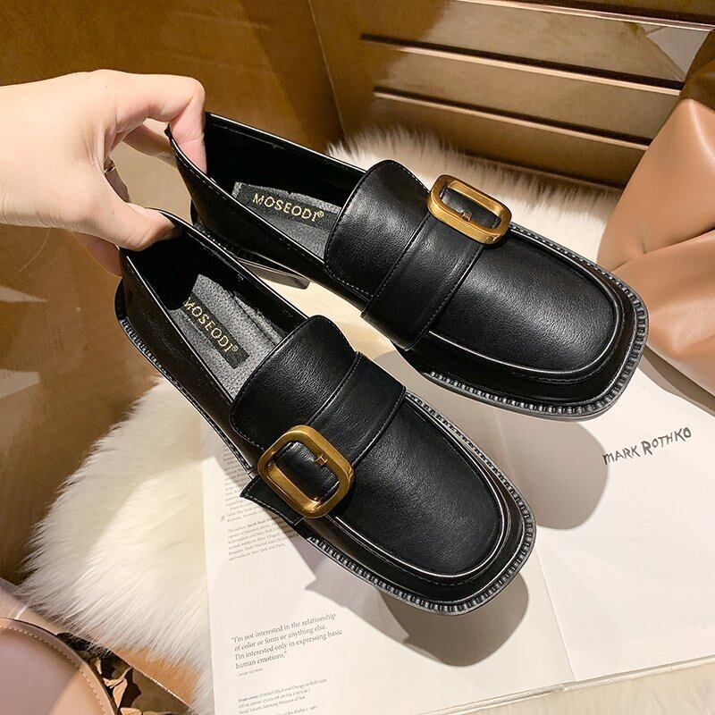 スタイルレザーソリッド カラーシングル 靴 シューズ ソリッドカラー スクウェア フェイクシューズ68719789463