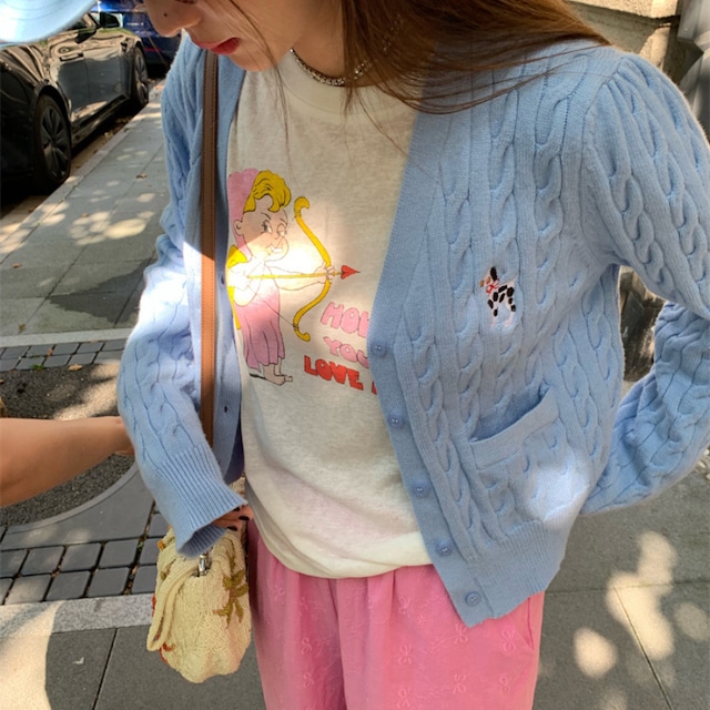 cable knit v-neck point embroidered cardigan J00180
