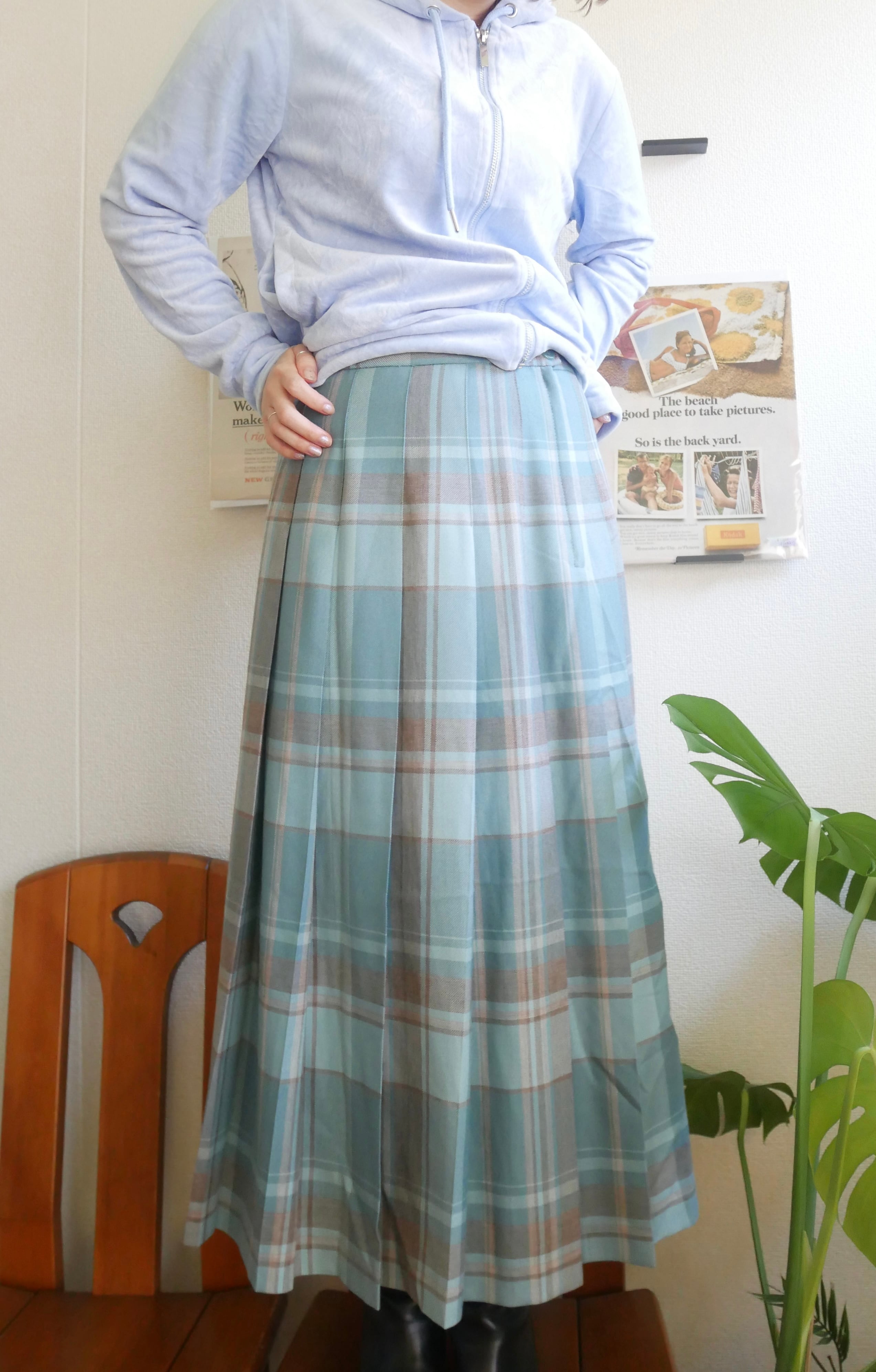 US PENDLETON pail blue check skirt