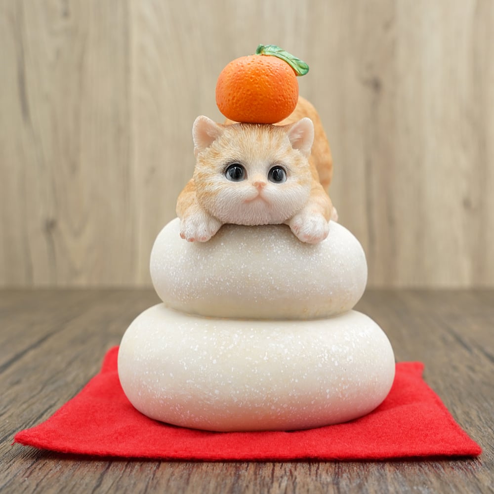 猫オブジェ(鏡餅飾り)茶トラ猫