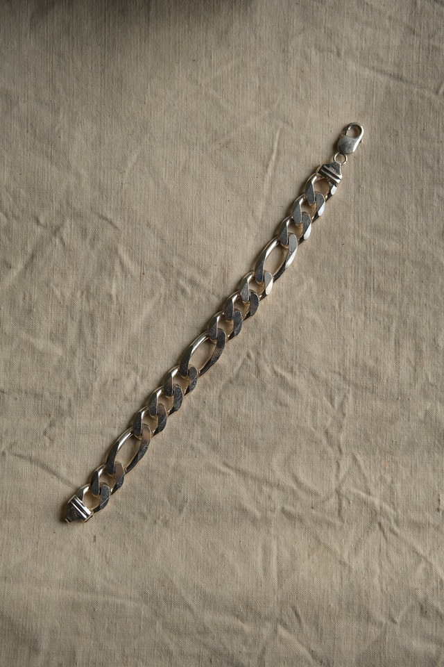 Utah／vintage 925 silver large figaro link chain bracelet／made in italy
