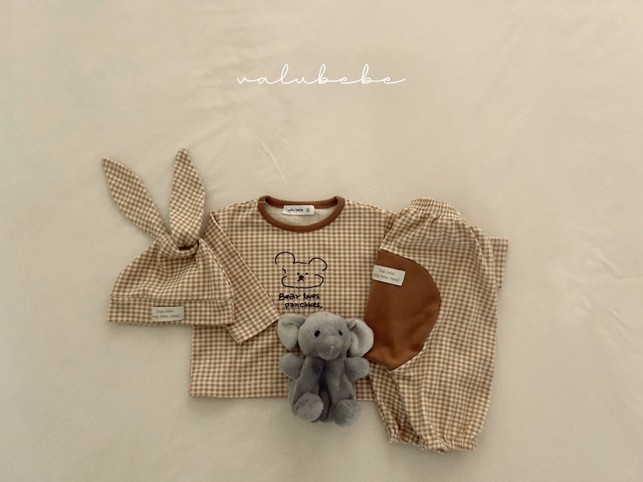 【valu bebe】格子チェックベアT beige check 60〜90cm【240201va】 - 3
