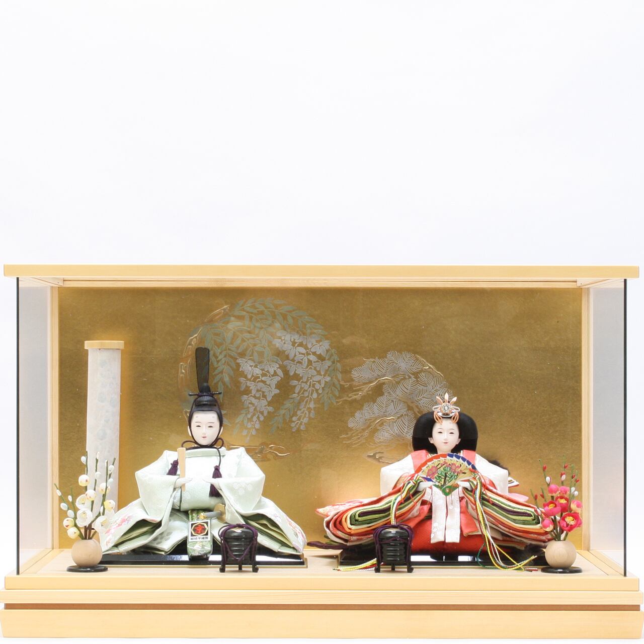 雛人形 コンパクト おしゃれ モダン インテリア プレミアム こだわり ひな人形 おすすめ ケース 作家 伝統工芸士 商品名 衣裳着ガラスケース飾り 固定式 西陣織 ﾗｲﾄﾌﾞﾙｰ 平安天鳳作 親王ケース雫 木肌 商品コード 0226 0147 品番 T27