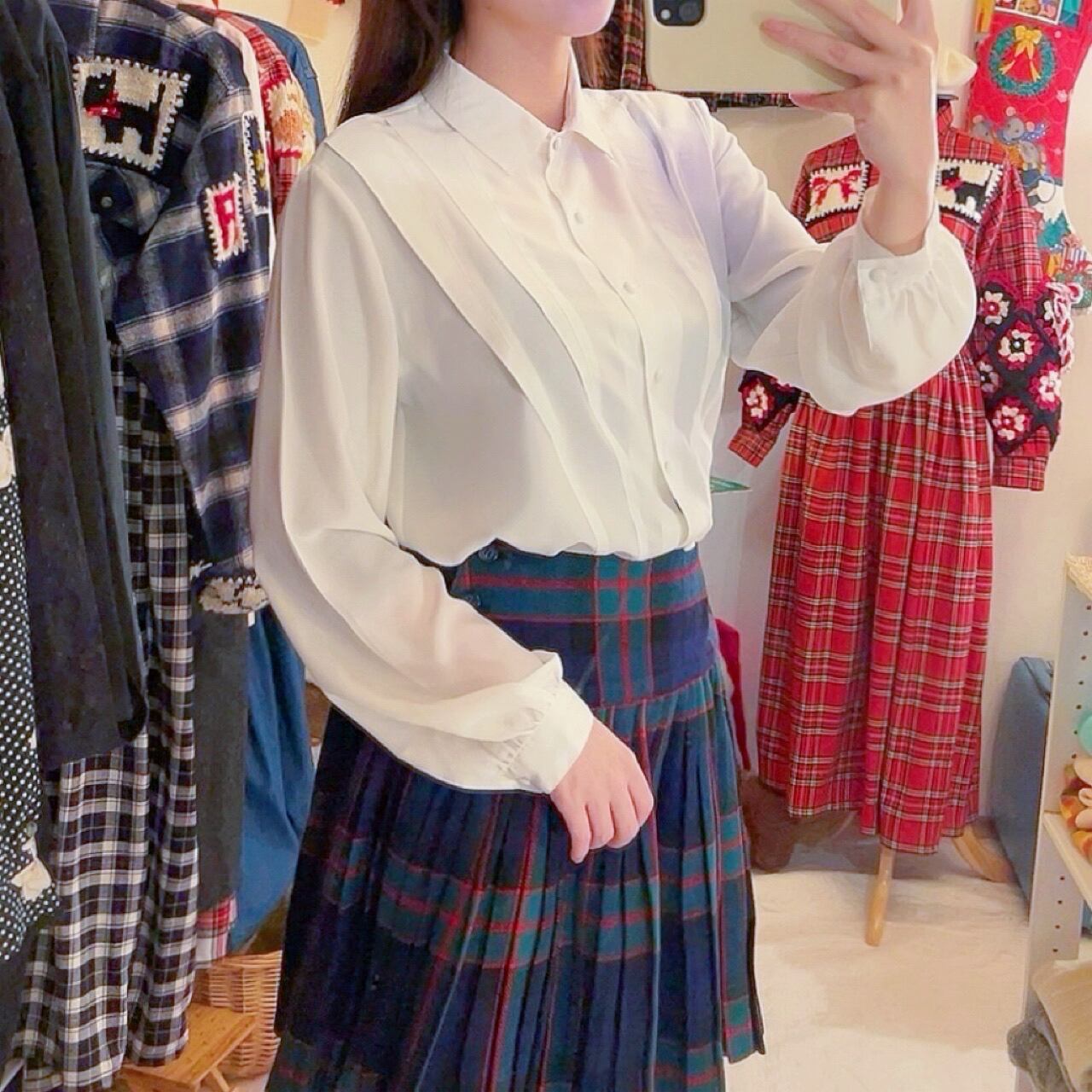 shoulder tuck white blouse