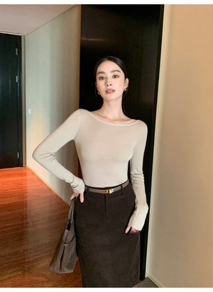 Boat Neck Long Sleeve Knit【H00080】