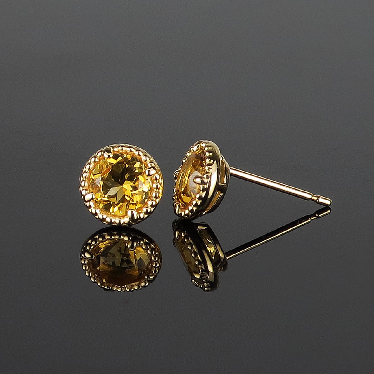 K18 シトリン（黄水晶） ピアス PNI-255YGCI | hinaryhimary