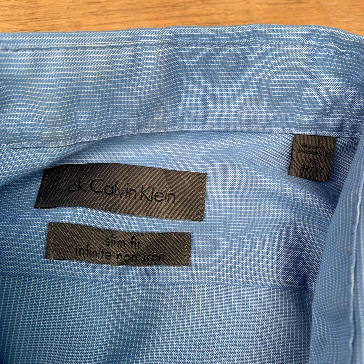 Calvin Klein 長袖 シャツ サイズ表記 15 32/33 M〜 ブルー カルバン 