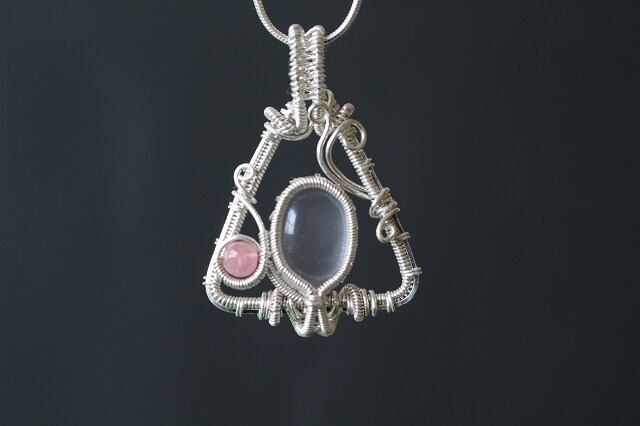 Rose quartz silver925 wirewrapping pendant