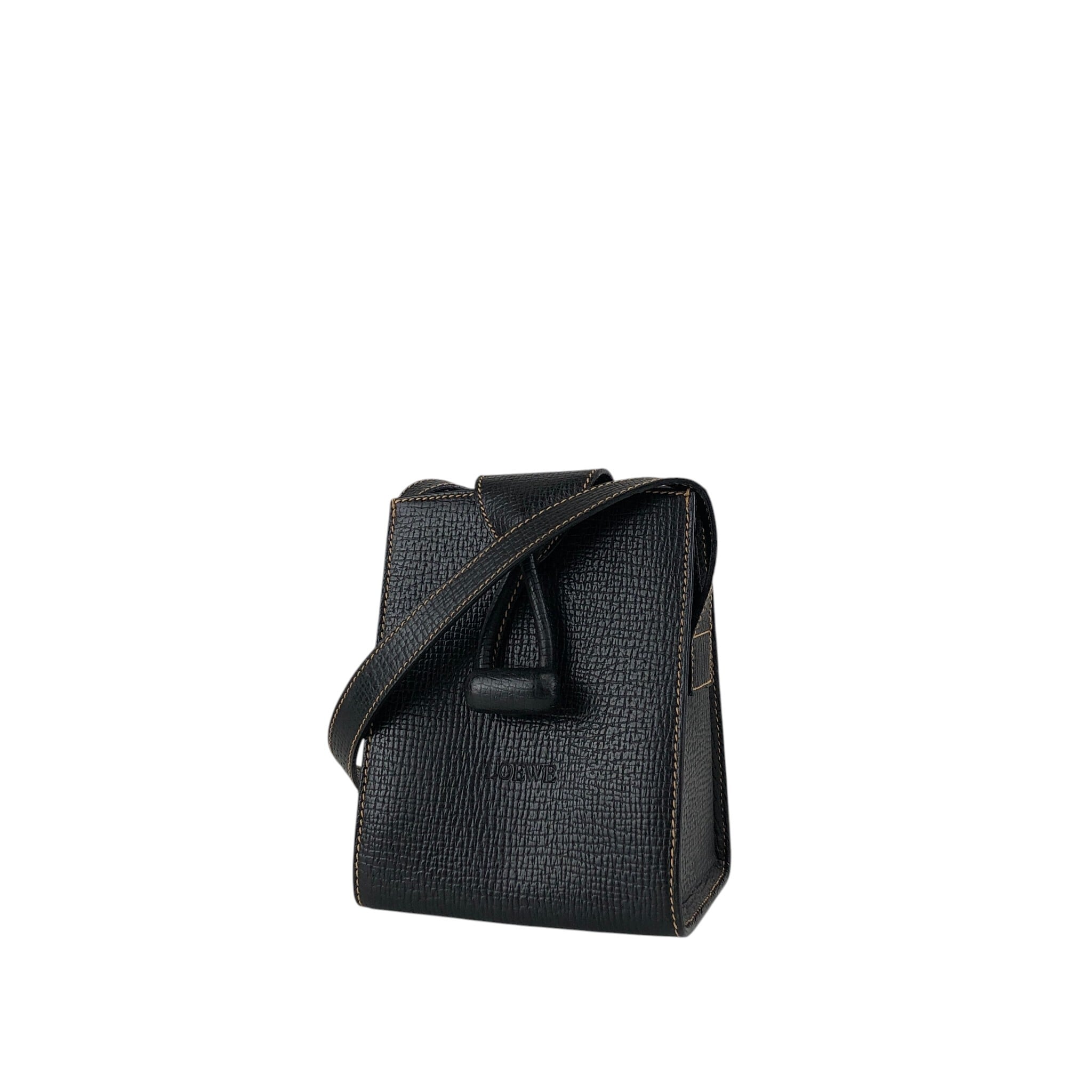 LOEWE ロエベ ショルダーバッグ ブラック ロゴ レザー ターンロック