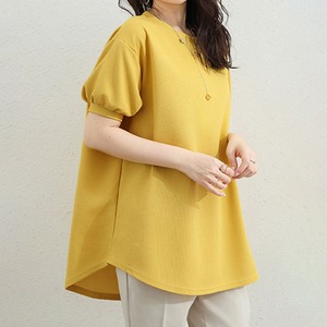 ワッフル Tシャツ 半袖 レディース 春夏 韓国 トップス カットソー パフスリーブ ゆったり オーバーサイズ サーマル プルオーバー 裾ラウンド 体型カバー 無地 クルーネック チュニック [LS-CGT114]