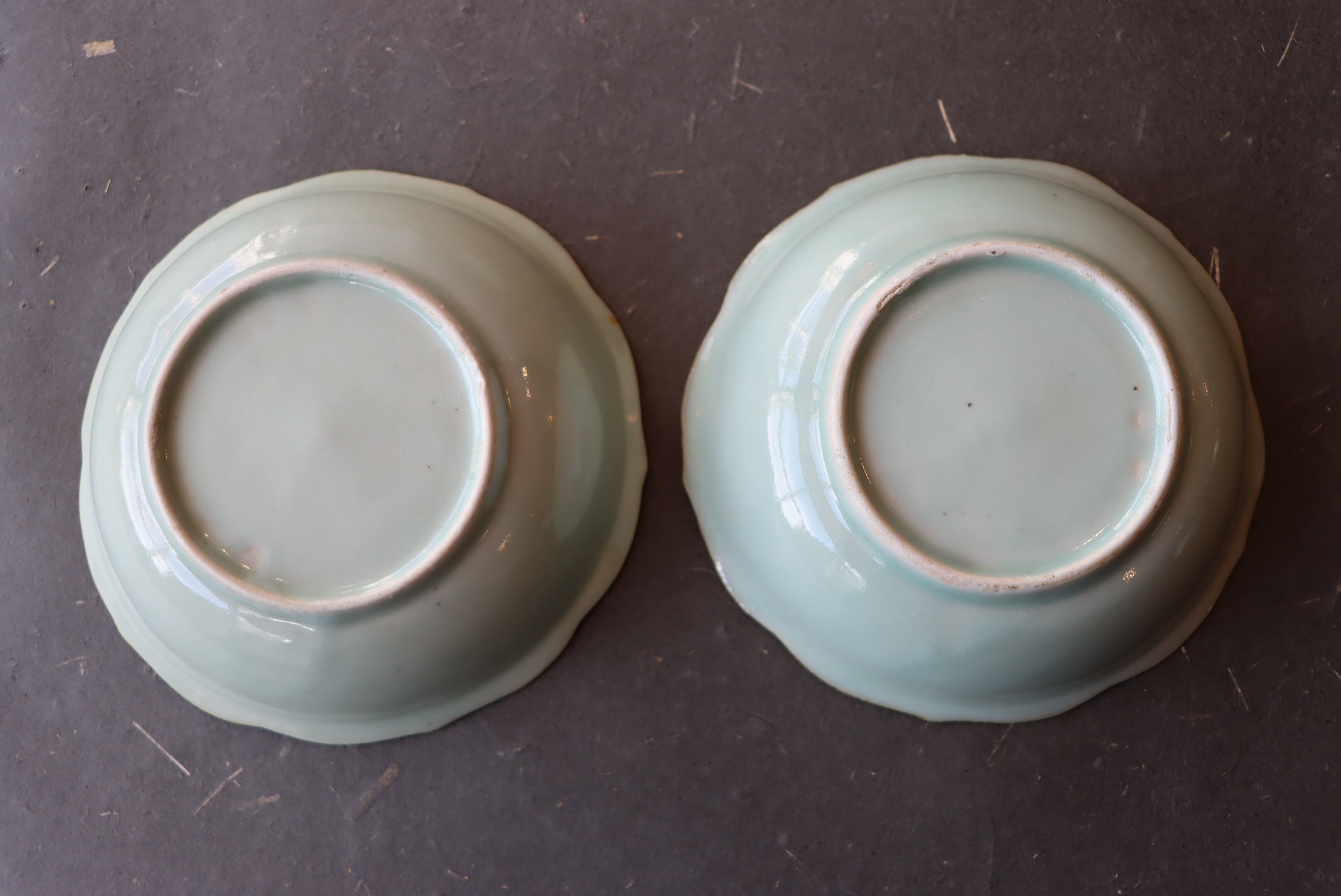 古伊万里 青磁 たんぽぽに蝶文 向付 五客組/Old Imari cup set of 5
