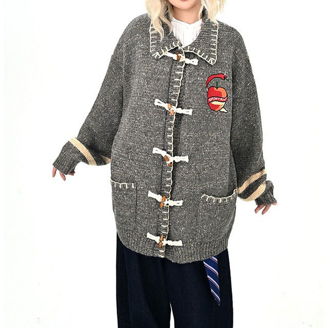 ウッドトグルステッチニットカーディガン   R01125