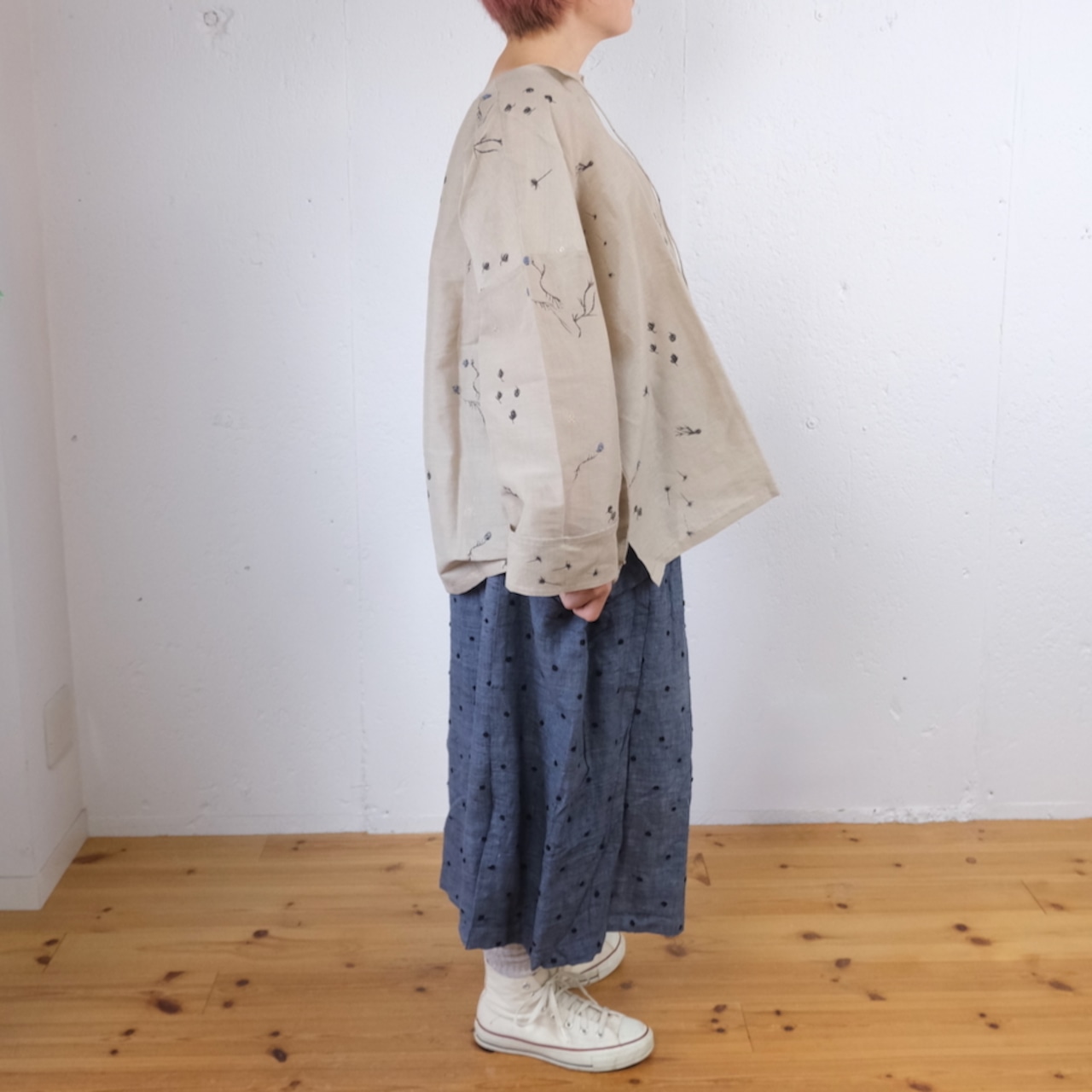 BUNON(ブノン) Khadi Thick Silk & Embroidery Layered Skirt カディシルク+刺繍 レイヤード風スカート