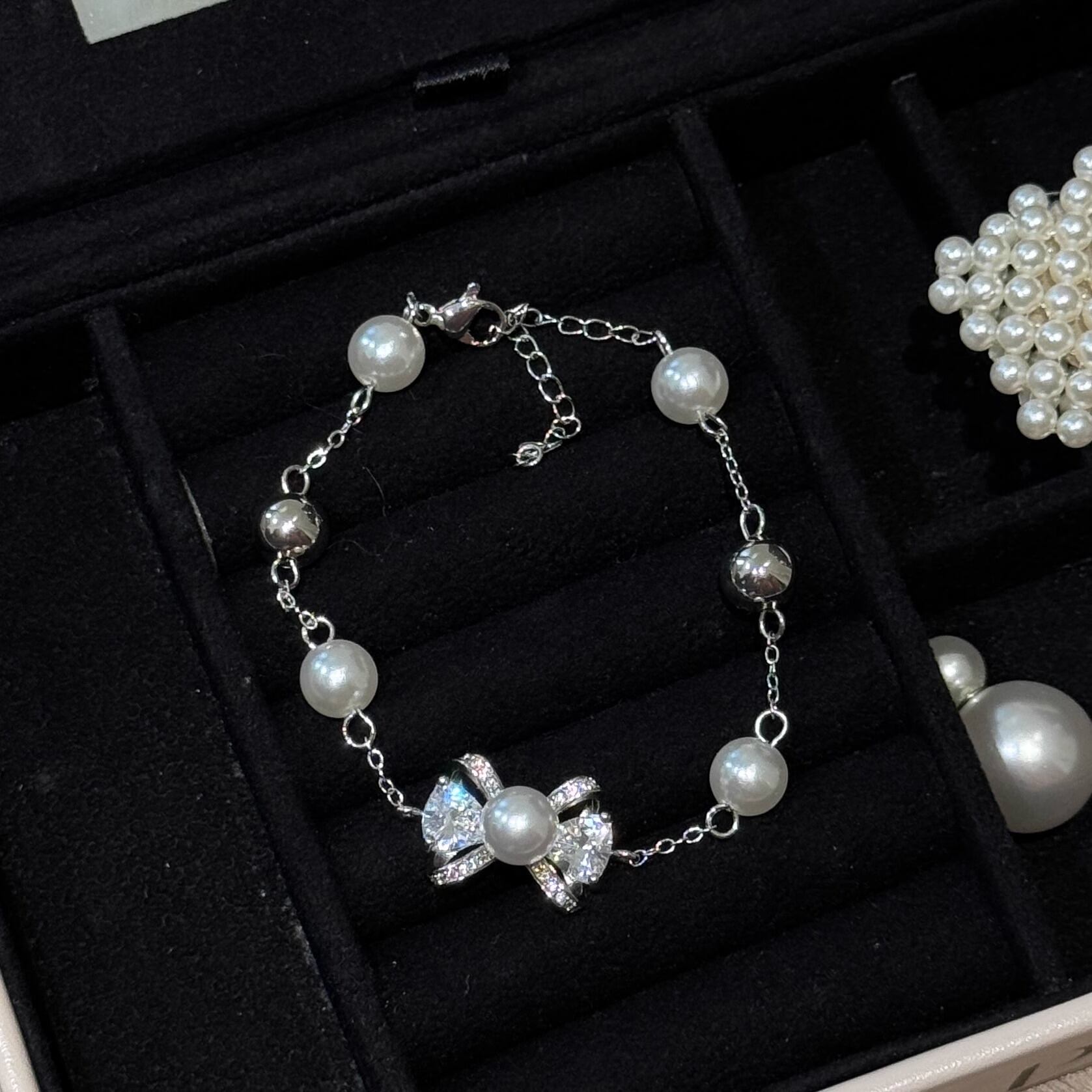 2点セット】パール＆リボンネックレス＋ブレスレット ・65799