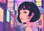 Bob Girl VII｜レトロでかわいい女の子のパステルアートポスター｜ガーリーでファンシーな雰囲気をつくるおしゃれ壁掛けアート｜お部屋を明るく彩る一枚A4ポスター