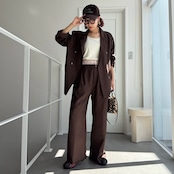 ダブルウエストスラックスPT/ダークブラウン