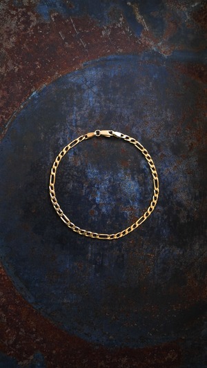 【VINTAGE】EURO VINTAGE K14 イエロー ゴールド フィガロ チェーン ブレスレット 《14金 ヴィンテージ》