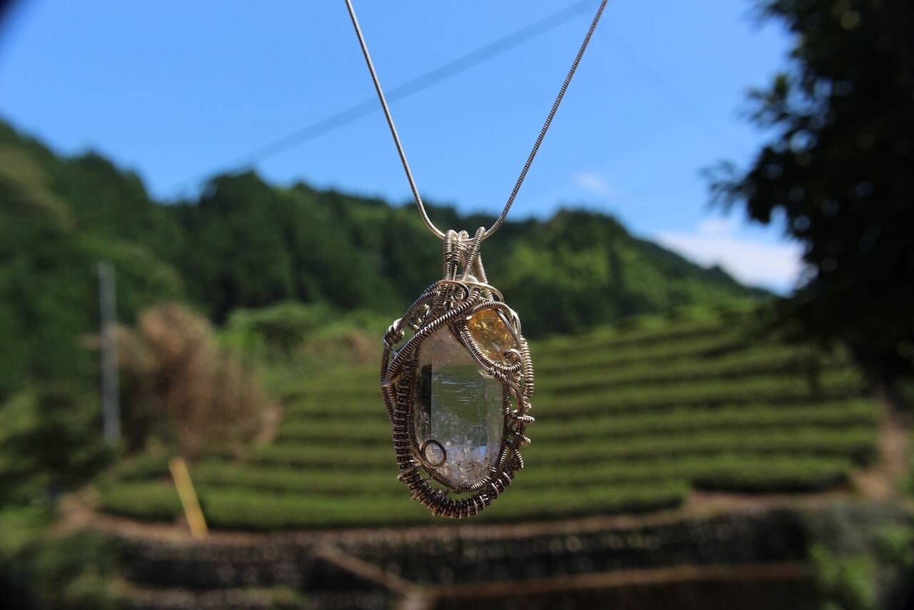 Ganesh himal Crystal & Crystal opal silver925 wirewrapping pendant