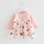 レースの重ね着カットソーチュニック(ピンク)