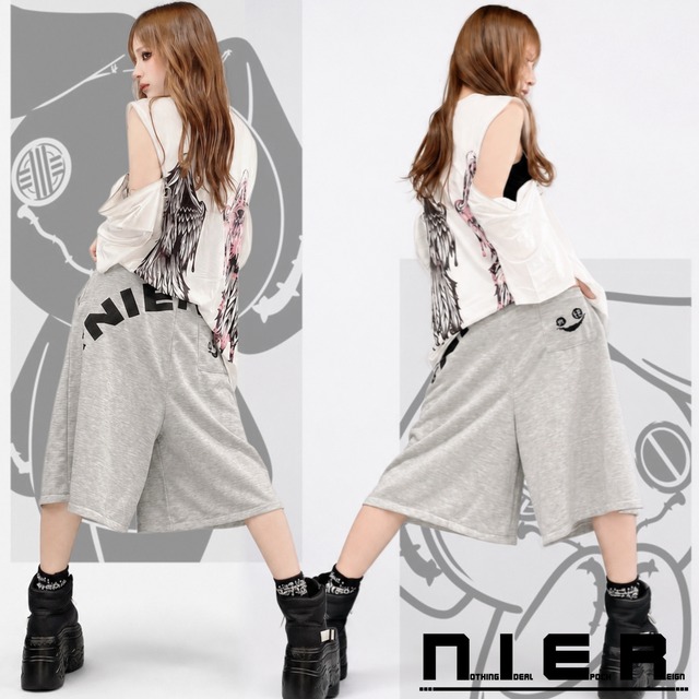 《1st DAY MEGA PRESENT 70%OFF》NIER BIG LOGO クロップド丈WIDE PANTS【GLAY】