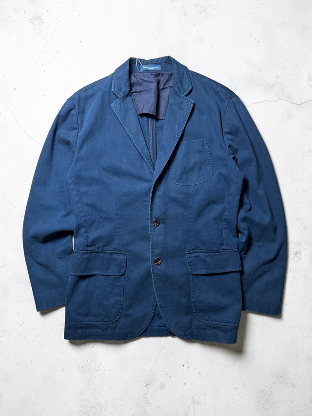 ［90s］Polo by Ralph Lauren Made in Italy Navy Linen Blend Three Button Tailored Blazer Jacket