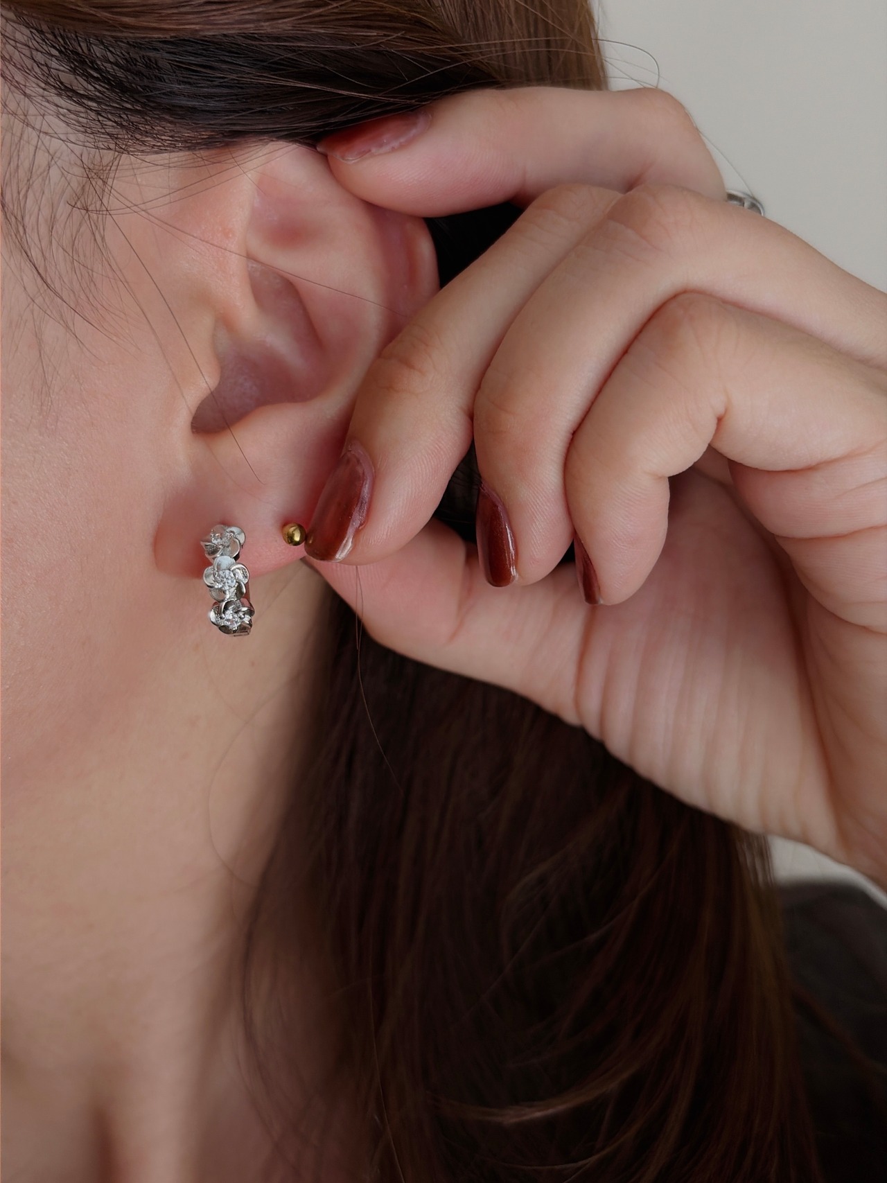 S925 シルバーフラワーフープピアス