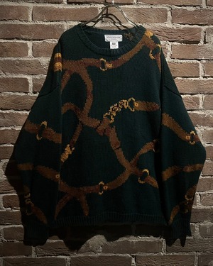 【Caka act3】Harness Pattern Vintage Loose Ramie × Cotton Knit