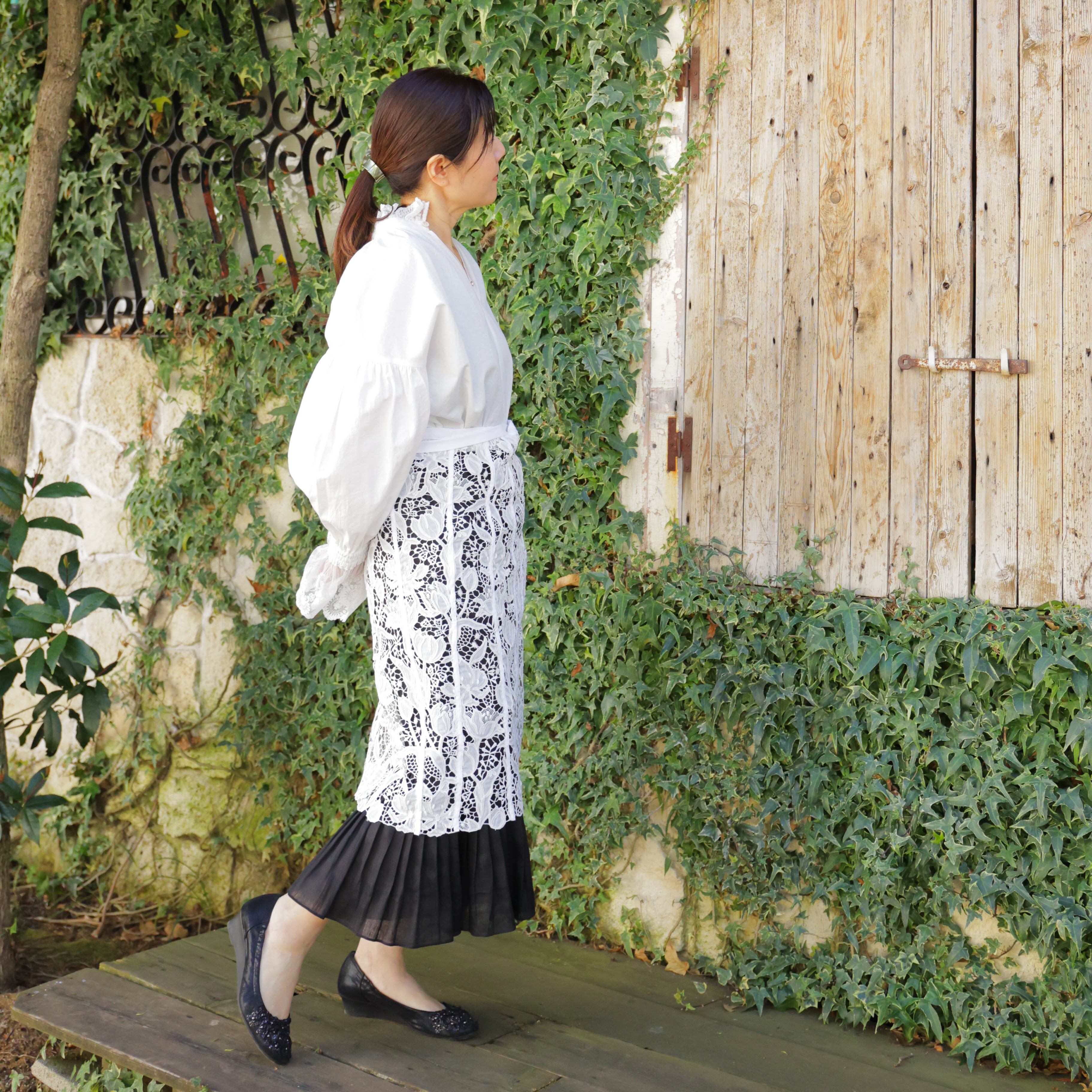 ISSEY MIYAKE HaaT 白ロングスカート 美品 ロープ刺繍】ハートイッセイ