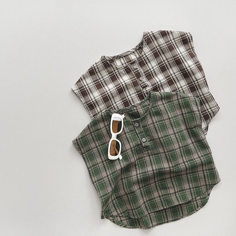 【BABY&KID】2025新作 チェック柄ノースリーブシャツ