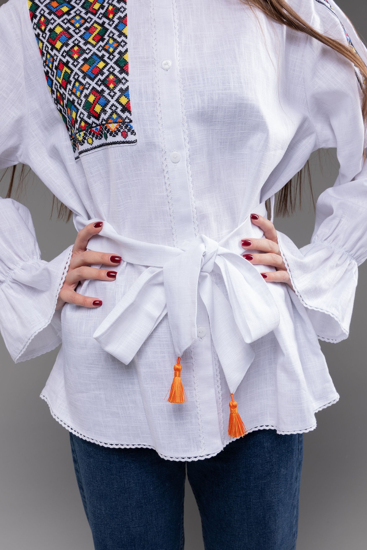 ウクライナ刺繍ヴィシヴァンカ　手刺繍　クロスステッチ　麻　レディース・フリーサイズ - 12