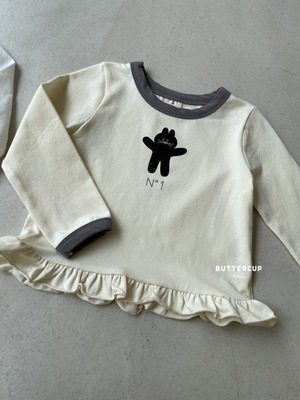 【Butter cup】NO.1フリルラビットT 80〜110cm グレー 241019