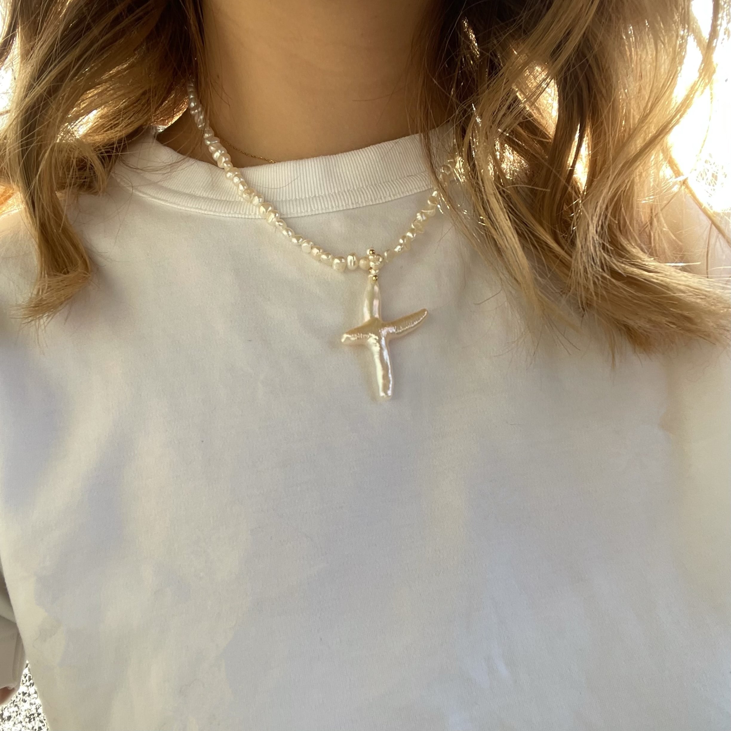 再入荷】 cross × pearl necklace / クロス×パールネックレス | navy