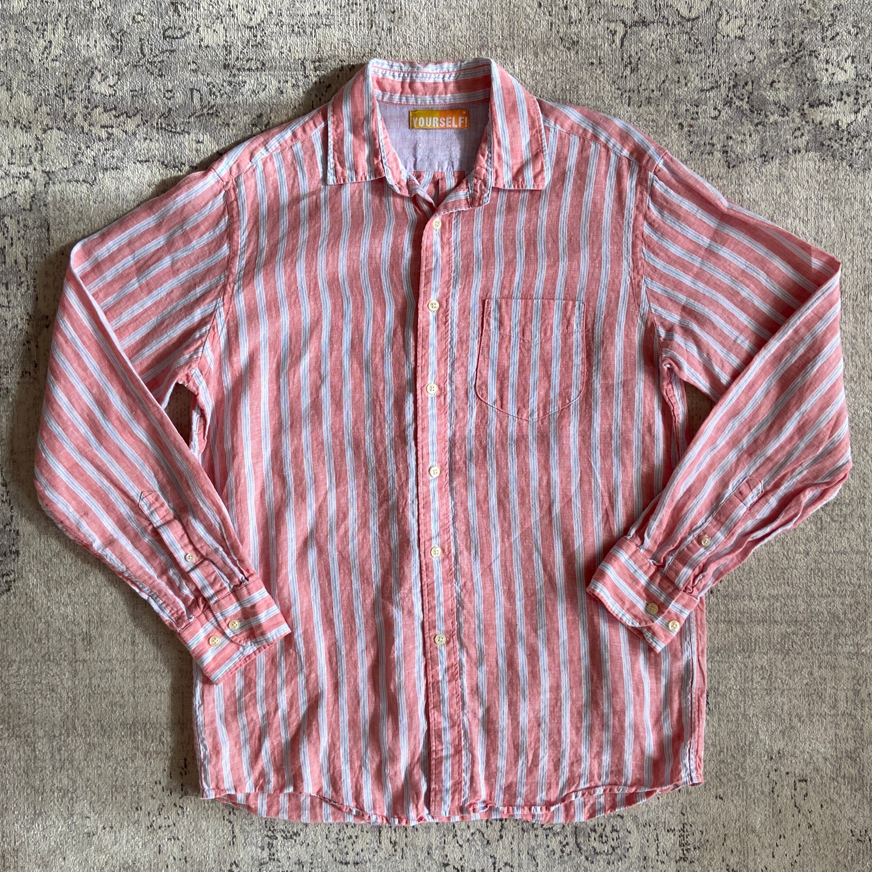 Linen Stripe L/S Pink Shirt M F759