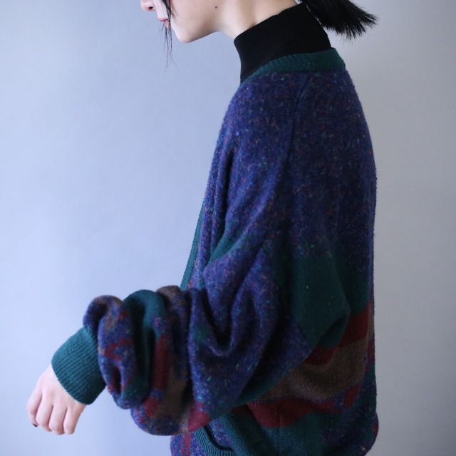 good coloring pattern over silhouette melange knit cardigan