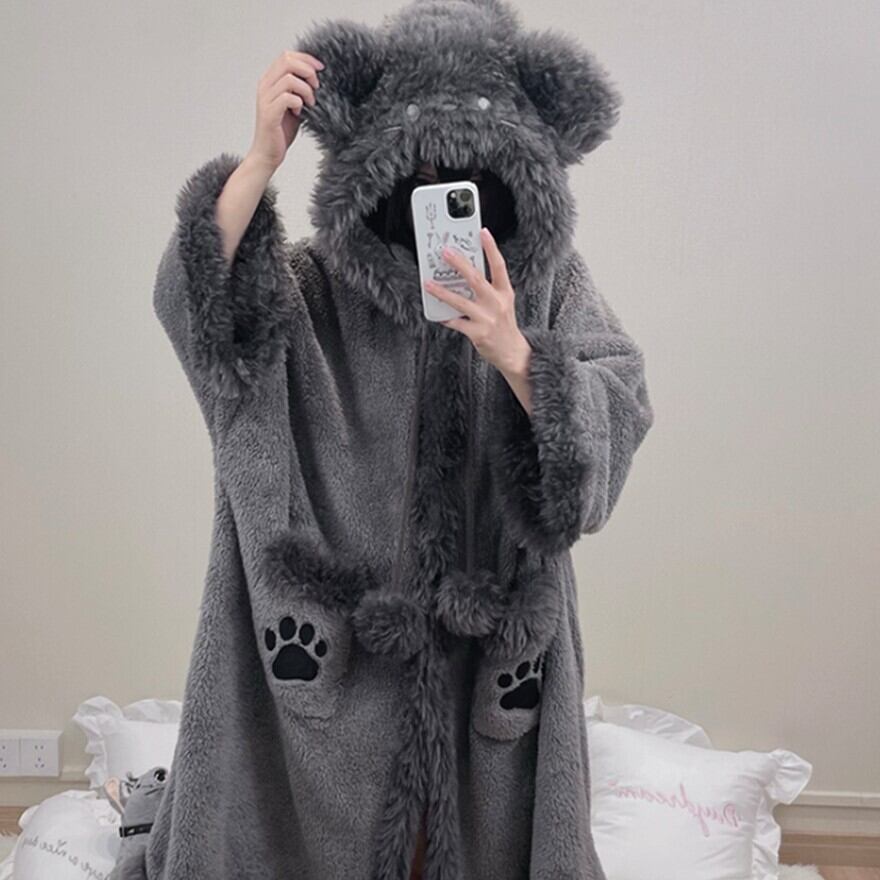 コスプレ ケモ耳コート ふかふか マウスフード付き フェイクファー