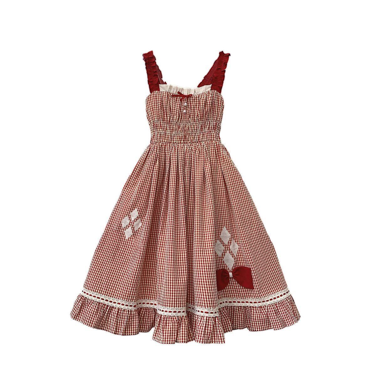 森ガールレッドチェックロングスカートセット：JSK | Maiden's Rêve