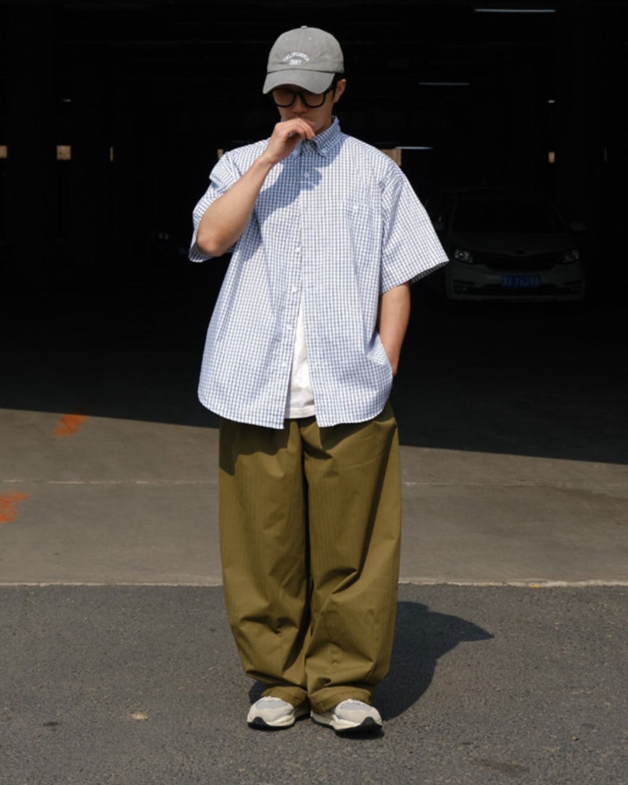 チェック柄オーバーサイズ半袖シャツ　S0320