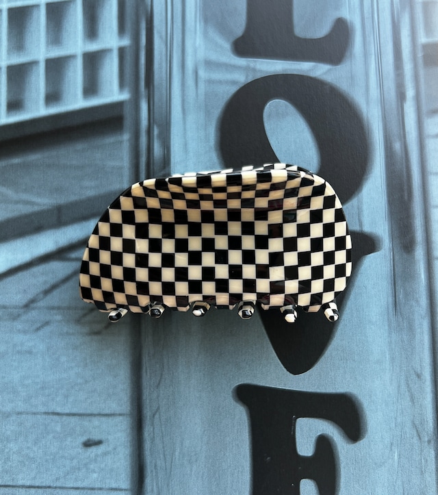 CHECKERED ROUND HAIRCLIP ブラック