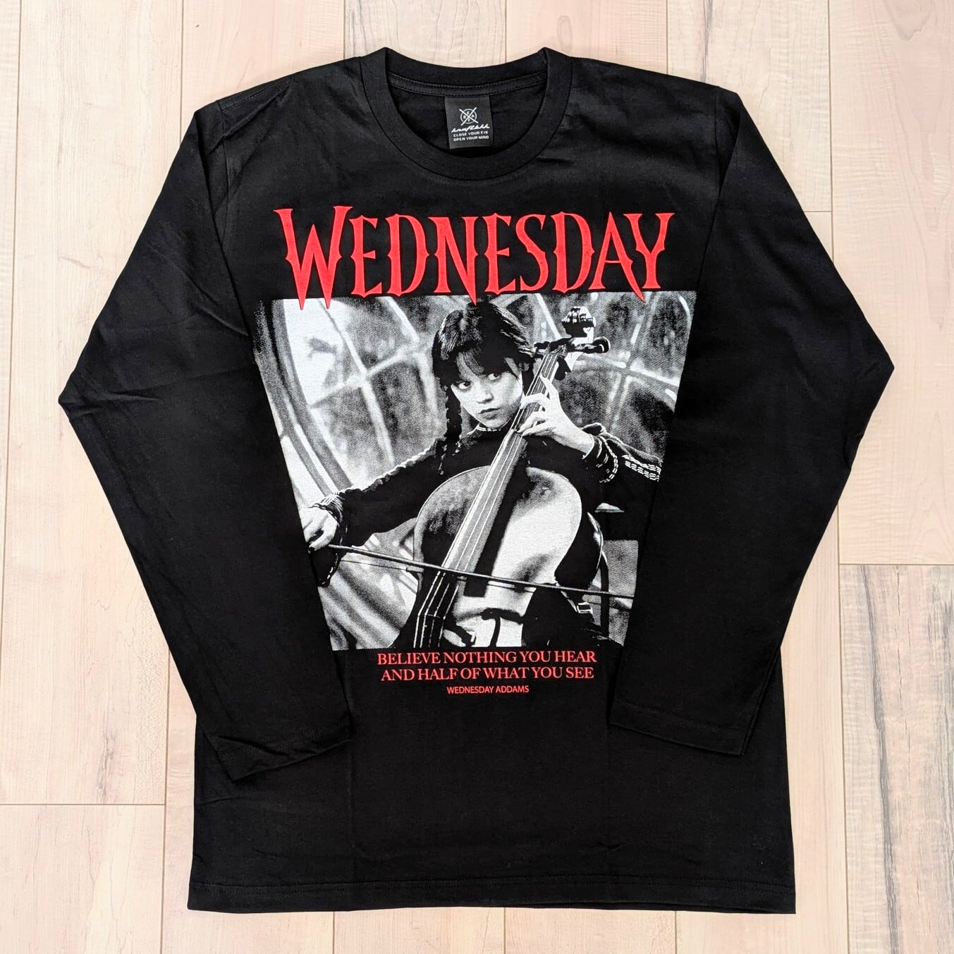 【 Wednesday / ウェンズデー 】チェロ演奏ver. ロングTシャツ / ADAMSFAMILY / ジェナ・オルテガ 〚アメリカン雑貨 アメトイ〛