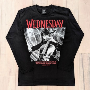 【 Wednesday / ウェンズデー 】チェロ演奏ver. ロングTシャツ / ADAMSFAMILY / ジェナ・オルテガ 〚アメリカン雑貨 アメトイ〛