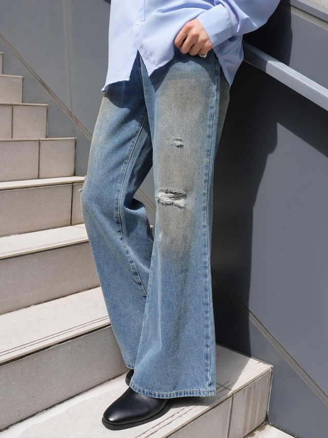 【ALUDE】dirt processing flare damage denim