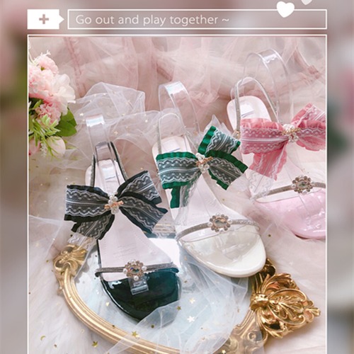 ✞✝✞ リボンサンダルラインストーン 靴 シューズ スウィート ✞✝✞ゴスロリ SM ミリ 甘ロリ クラロリ 和ロリ エレガント 黒ロリ 姫ロリ 華ロリ DD-DD9308428