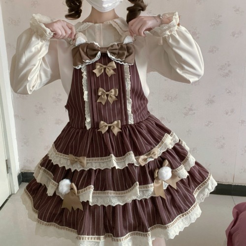 ゆめかわ♡全２カラー　バックリボン付きストライプワンピ＆ブラウス　set28