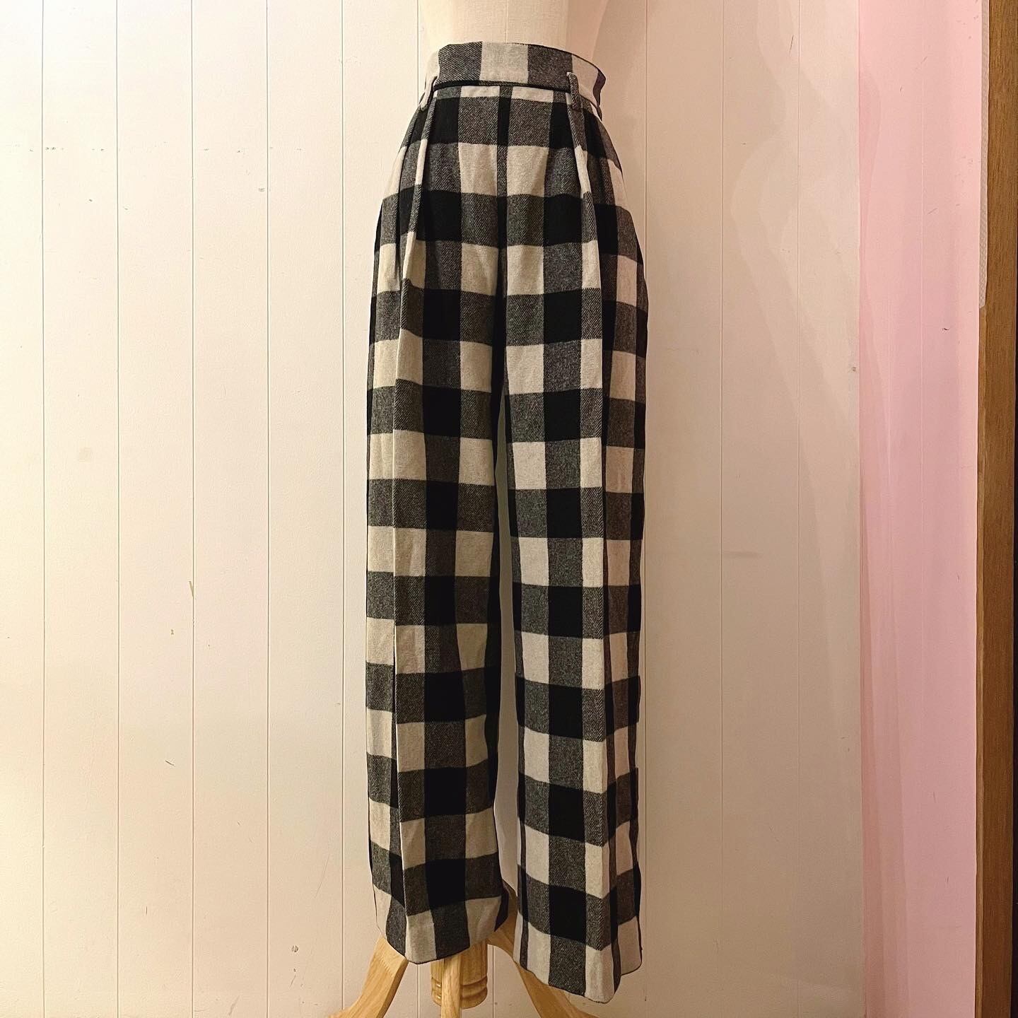 block check wool wide pants