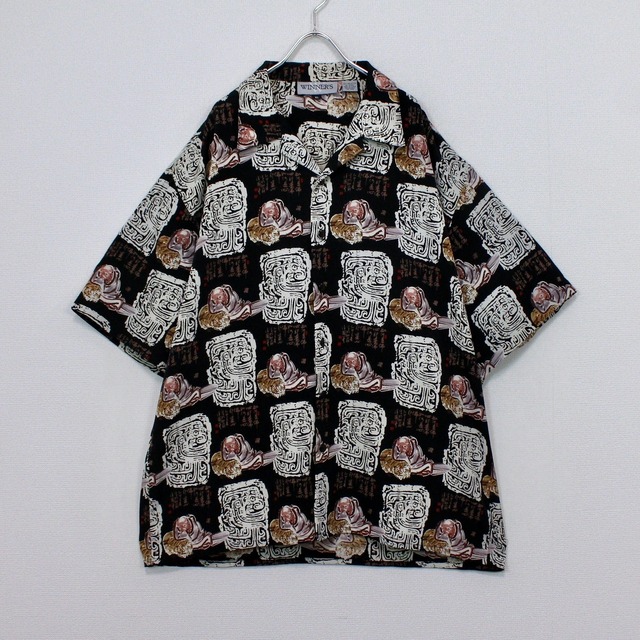 【Caka act2】"Ebisu" Pattern Vintage Loose S/S Open Collar Shirt