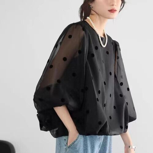 【tops】ドット柄切り替えトップス M26990