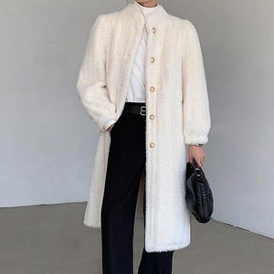 Knee Length White Fur Coat【L0005】
