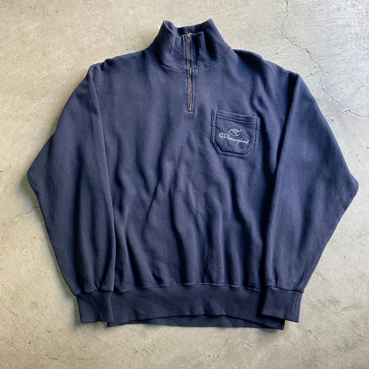 ビンテージ 90s CHAMPION ハーフジップパーカー XL ブルー USA