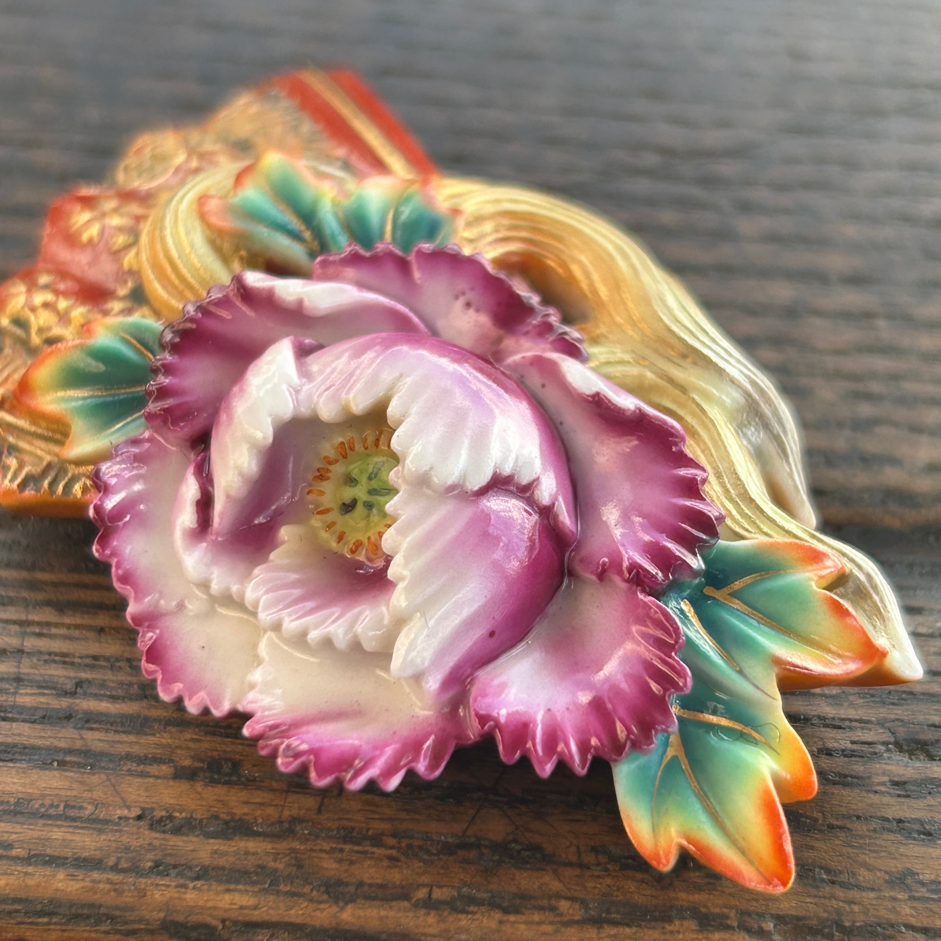 アンティークToshikaneJewelly  俊兼の大きな牡丹扇の帯留め　